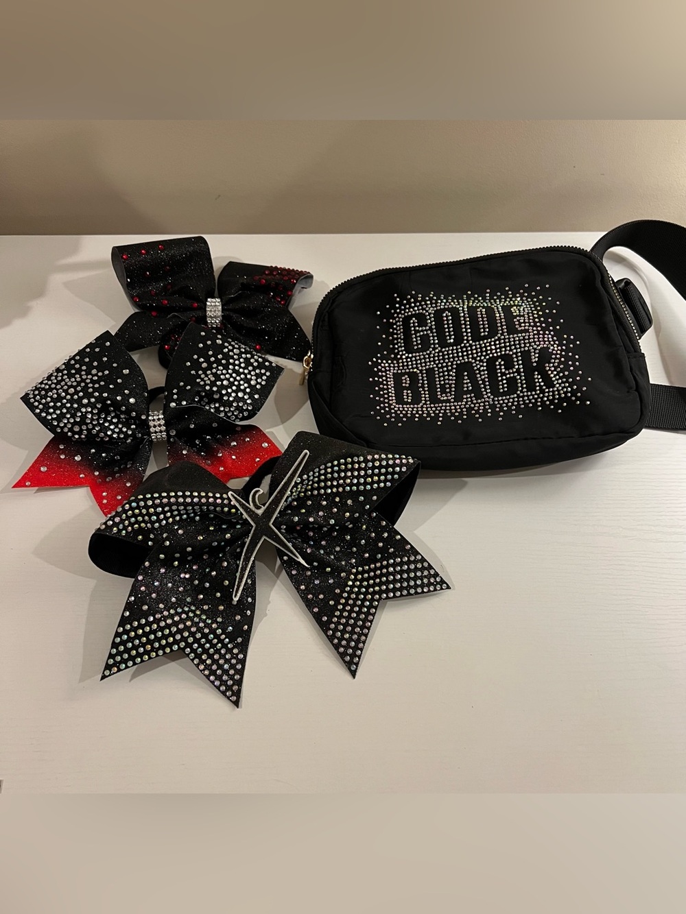 Cheer Extreme CEA Code Black Cheerleading bows and belt bag